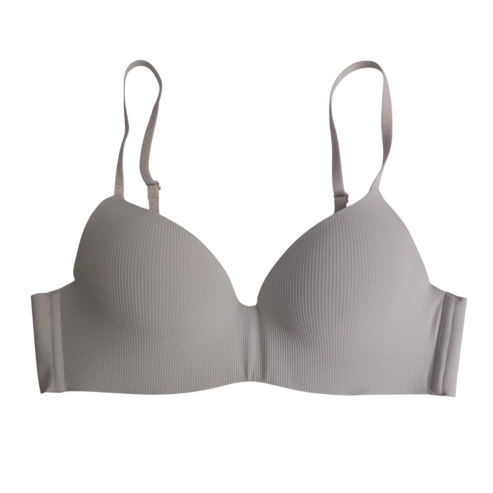 Danskin Womens Wireless Ribbed Contour Bra Taupe Grey 36A Adjustable Strap